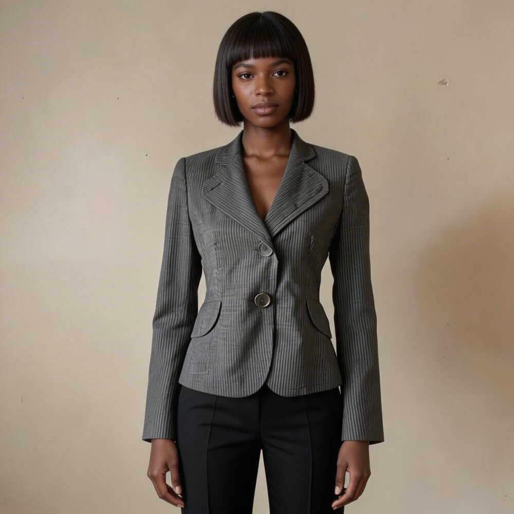AKRIS PUNTO | Gray Pinstriped Wool Blazer Sz 4